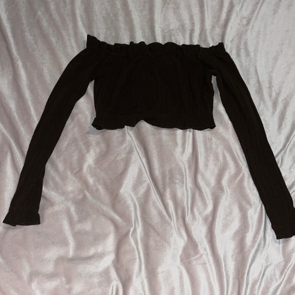 Dark Brown Long sleeve crop top